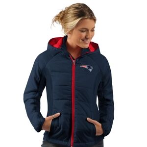 NFL Women Blue and Red Hooded Puffer Jacket, Size Large